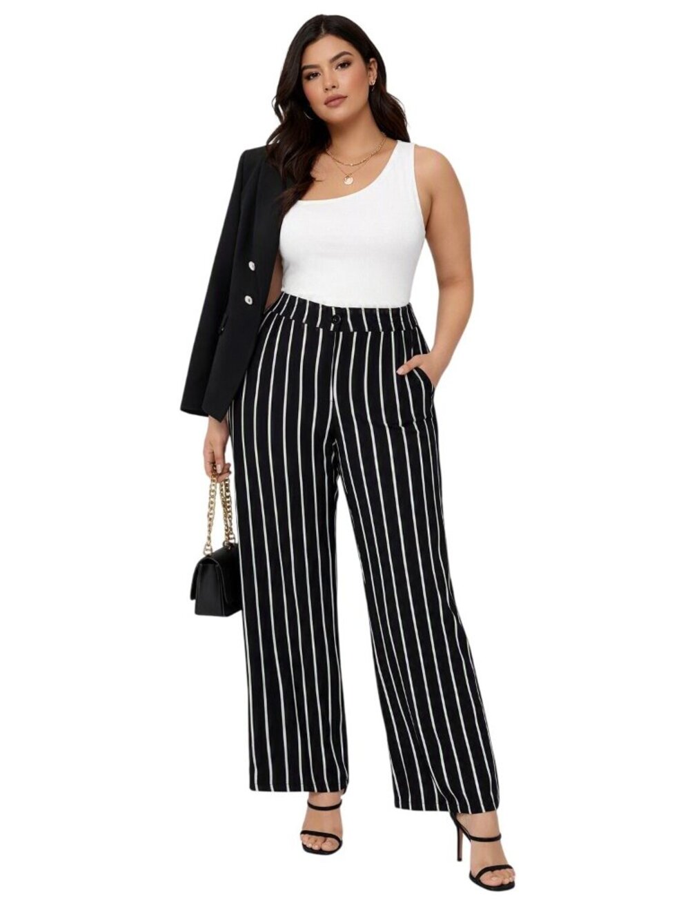 Jane & John Office Siren Womens 16 Black/White Pin Stripe Wide Leg  Pants Office